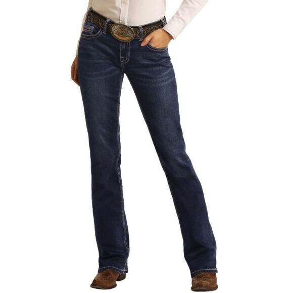 Rock and Roll Cowgirl Mid Rise Extra Stretch Bootcut Riding Jeans Size 31/32 NWT - Picture 1 of 10
